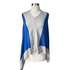 New Wool Cashmere Blend Poncho Cape Cover Sweater Blue Gray Size S Made in Italy